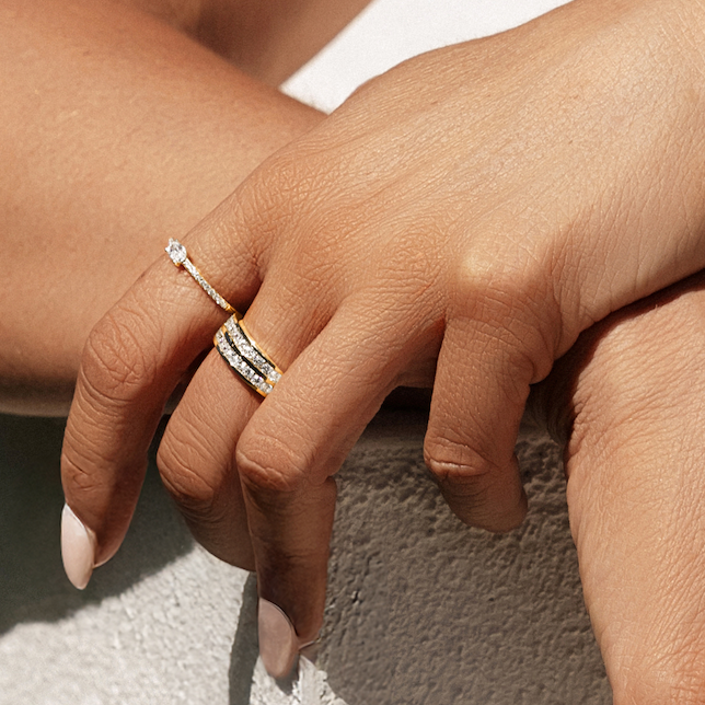 Dress ring with 0.31 carats* of diamond simulants in 10 carat yellow gold