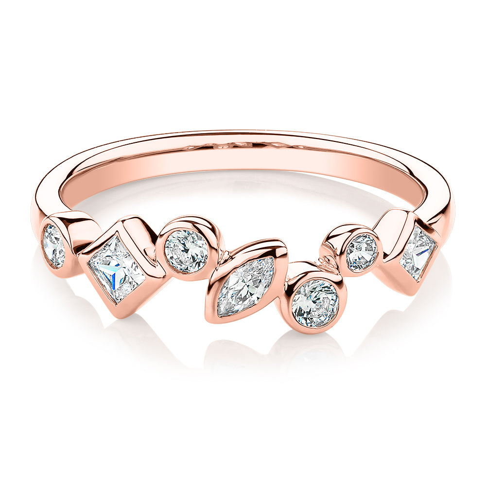 Dress ring with 0.48 carats* of diamond simulants in 10 carat rose gold