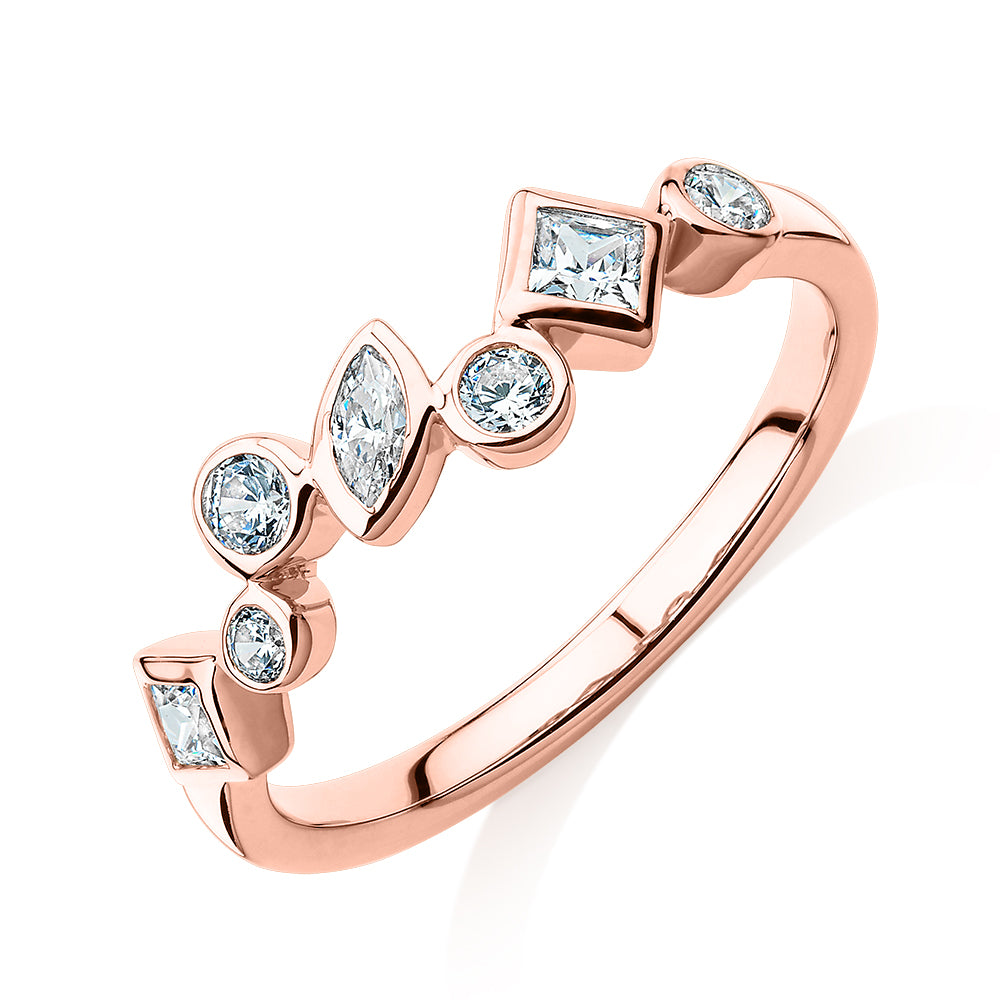 Dress ring with 0.48 carats* of diamond simulants in 10 carat rose gold
