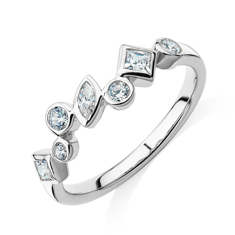 Dress ring with 0.48 carats* of diamond simulants in 10 carat white gold