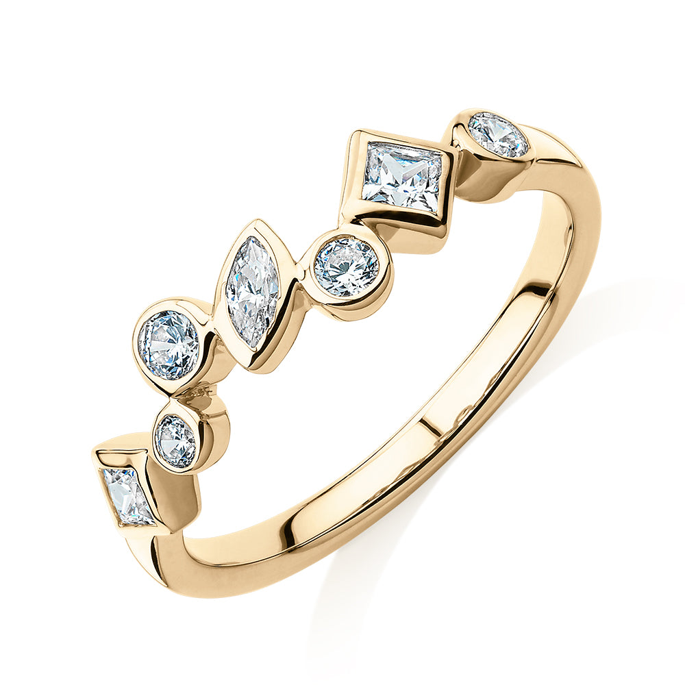 Dress ring with 0.48 carats* of diamond simulants in 10 carat yellow gold