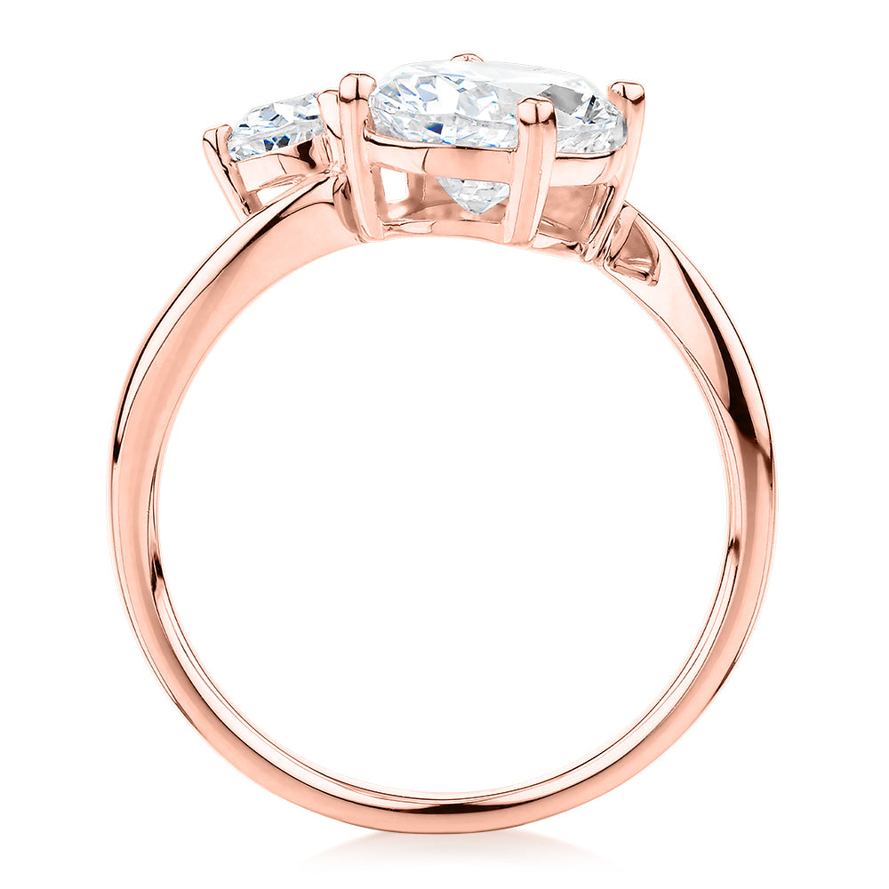 Dress ring with 2.62 carats* of diamond simulants in 10 carat rose gold