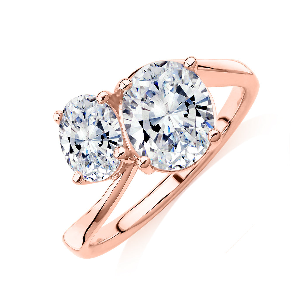 Dress ring with 2.62 carats* of diamond simulants in 10 carat rose gold