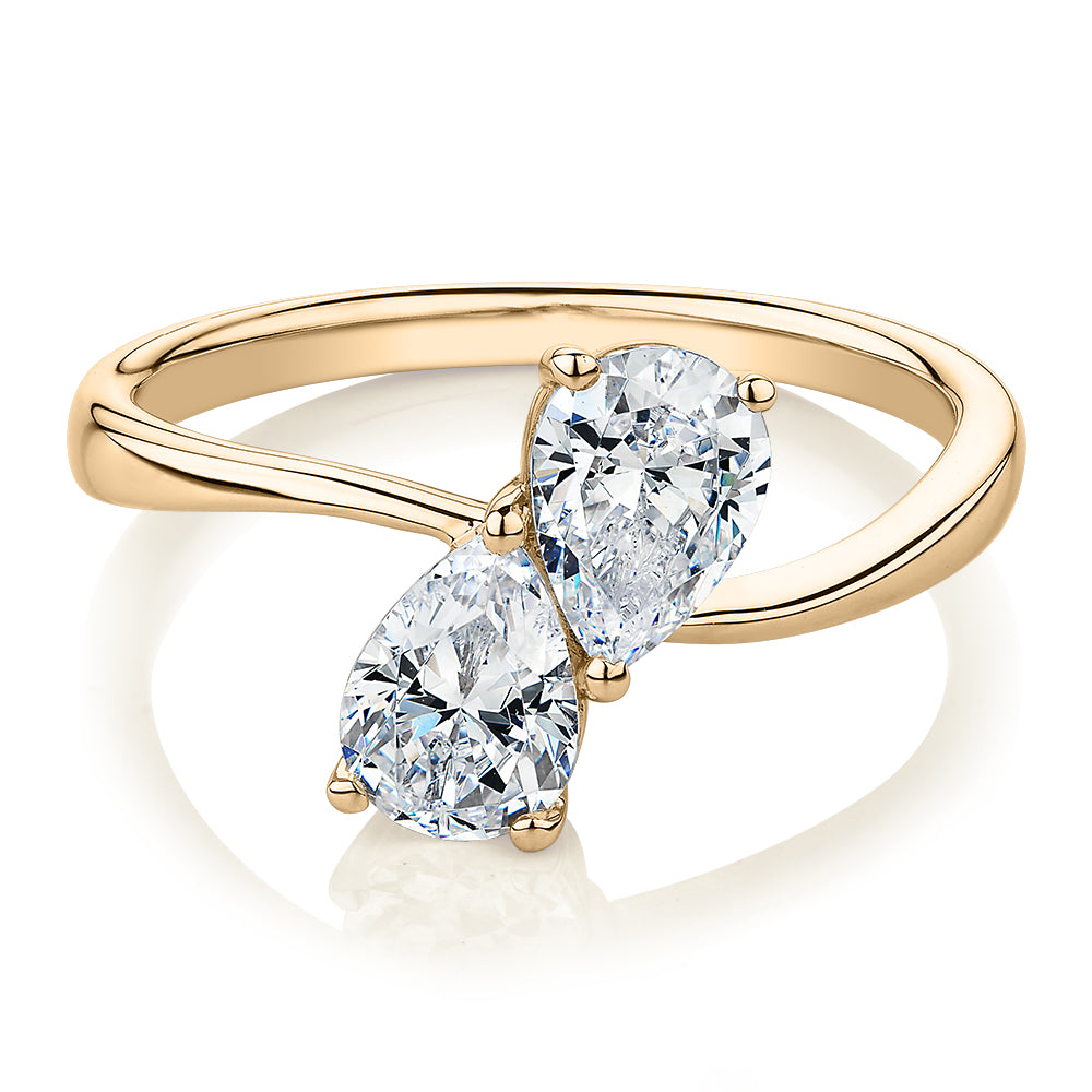 Dress ring with 1.42 carats* of diamond simulants in 10 carat yellow gold