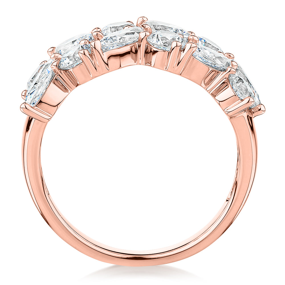 Dress ring with 3.36 carats* of diamond simulants in 10 carat rose gold