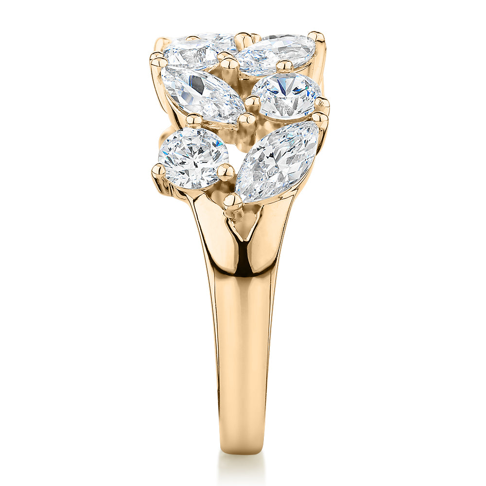 Dress ring with 3.36 carats* of diamond simulants in 10 carat yellow gold