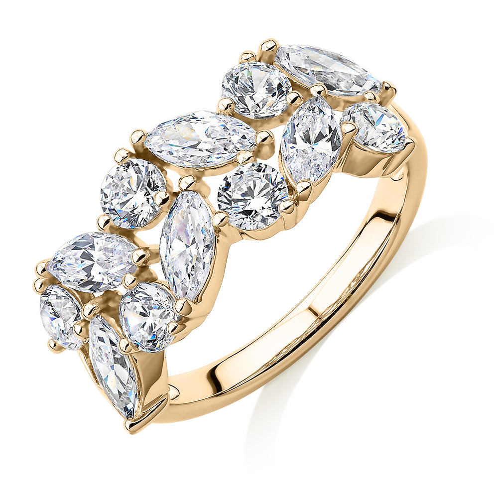 Dress ring with 3.36 carats* of diamond simulants in 10 carat yellow gold