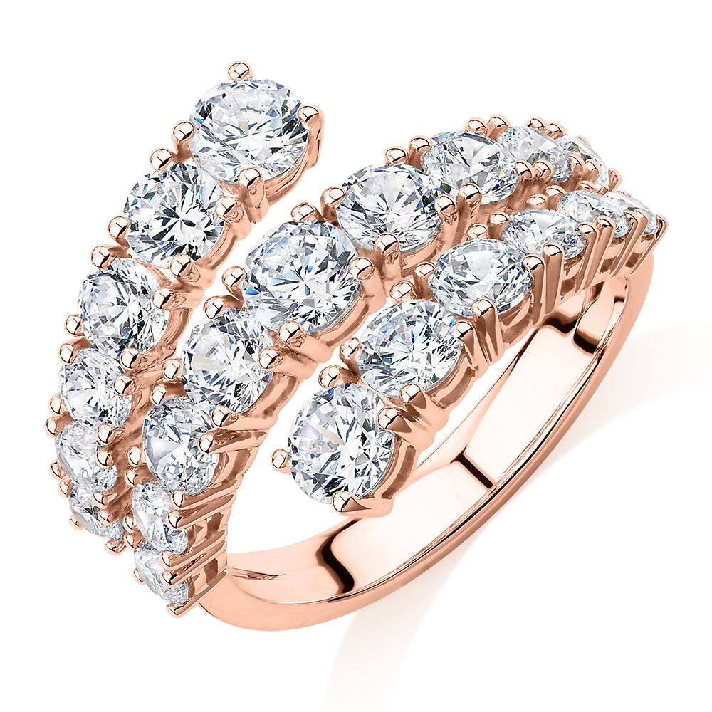 Dress ring with 3.2 carats* of diamond simulants in 10 carat rose gold