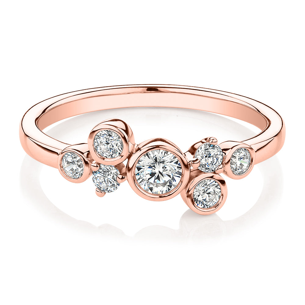 Dress ring with 0.39 carats* of diamond simulants in 10 carat rose gold