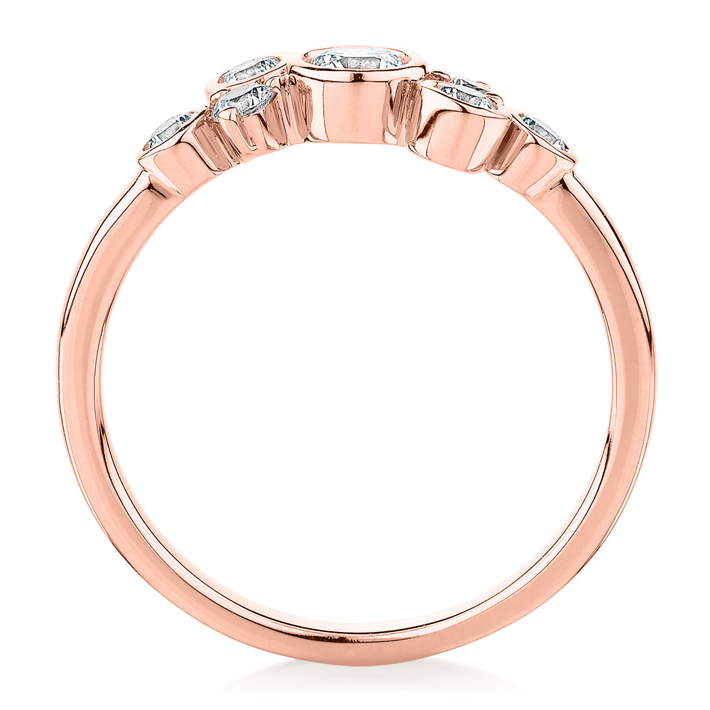 Dress ring with 0.39 carats* of diamond simulants in 10 carat rose gold