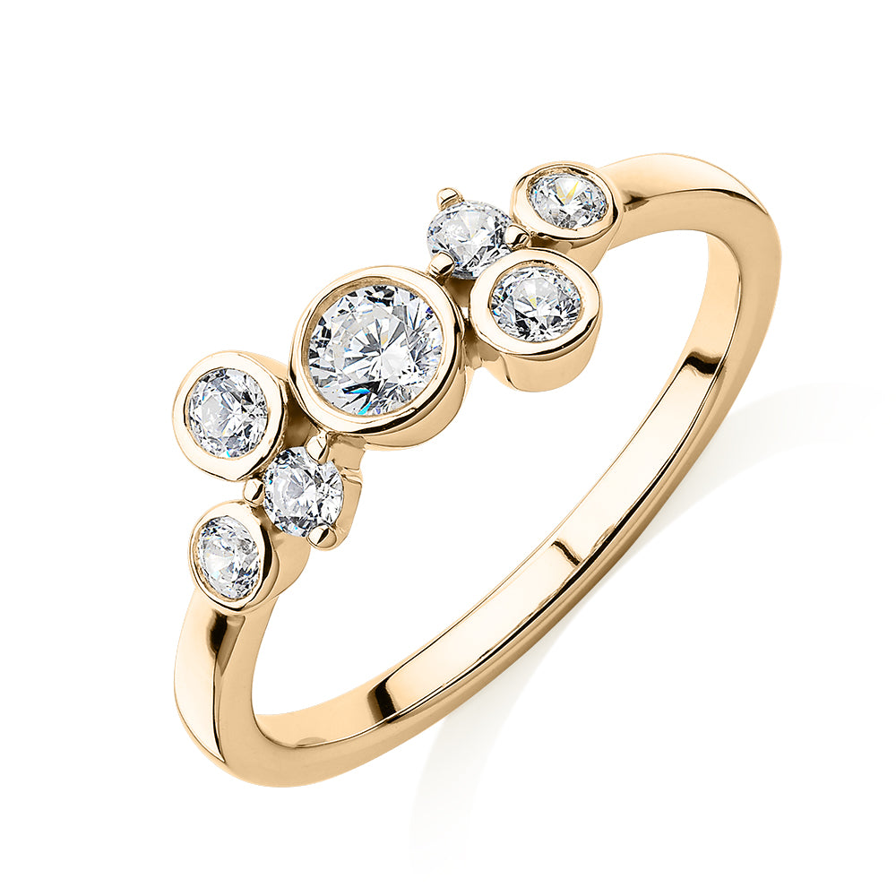 Dress ring with 0.39 carats* of diamond simulants in 10 carat yellow gold