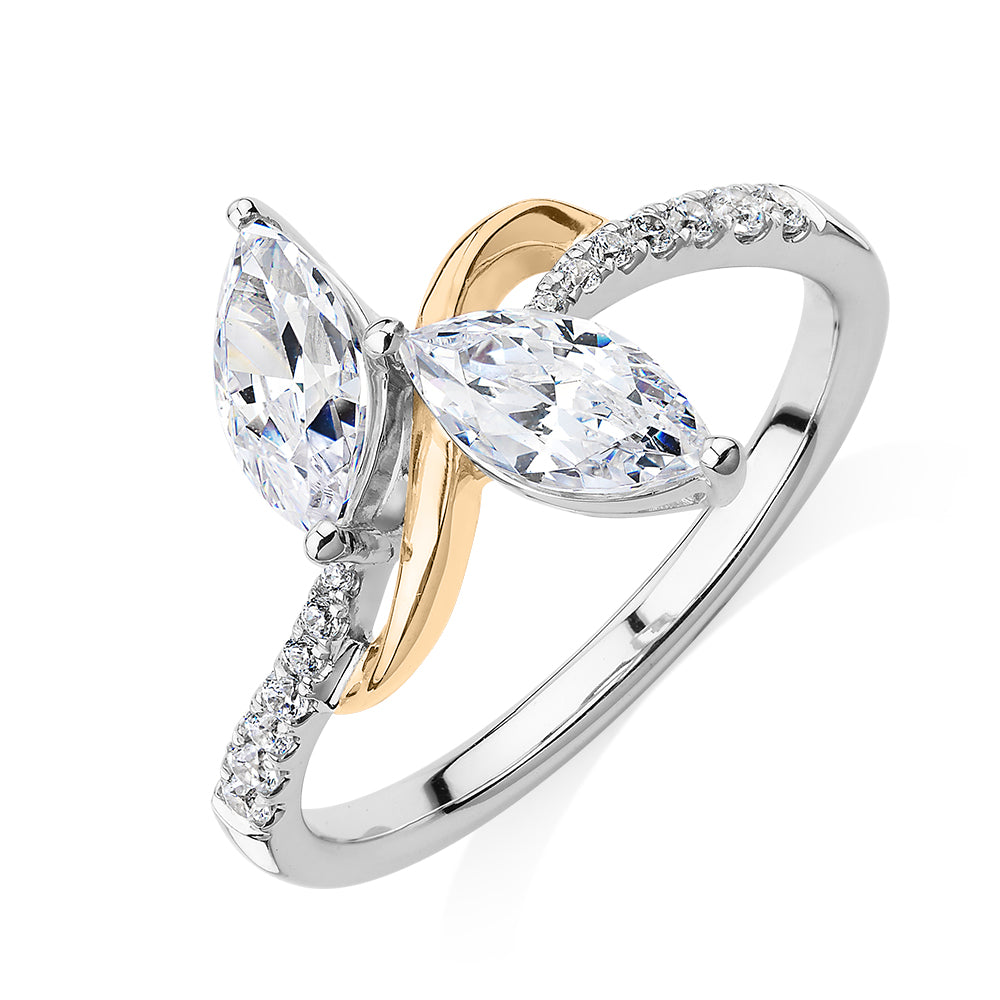 Dress ring with 1.06 carats* of diamond simulants in 10 carat yellow and white gold
