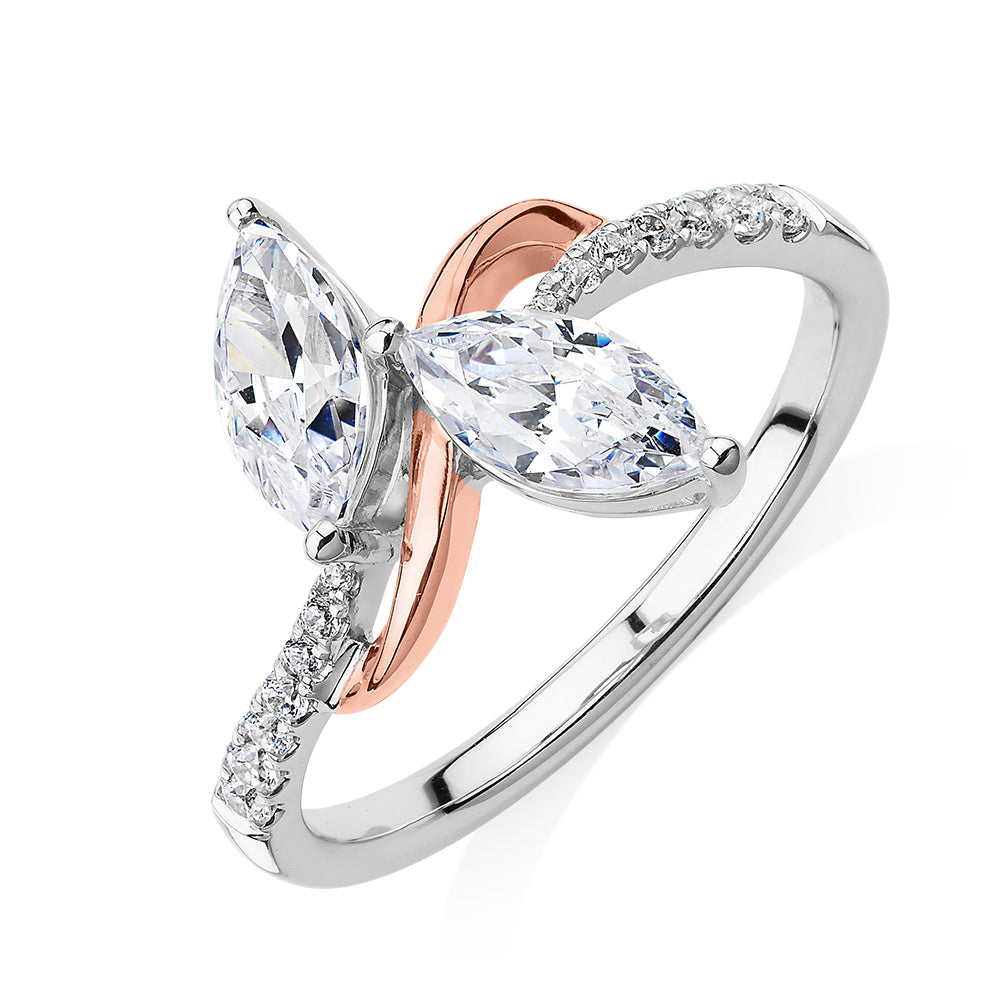 Dress ring with 1.06 carats* of diamond simulants in 10 carat rose and white gold