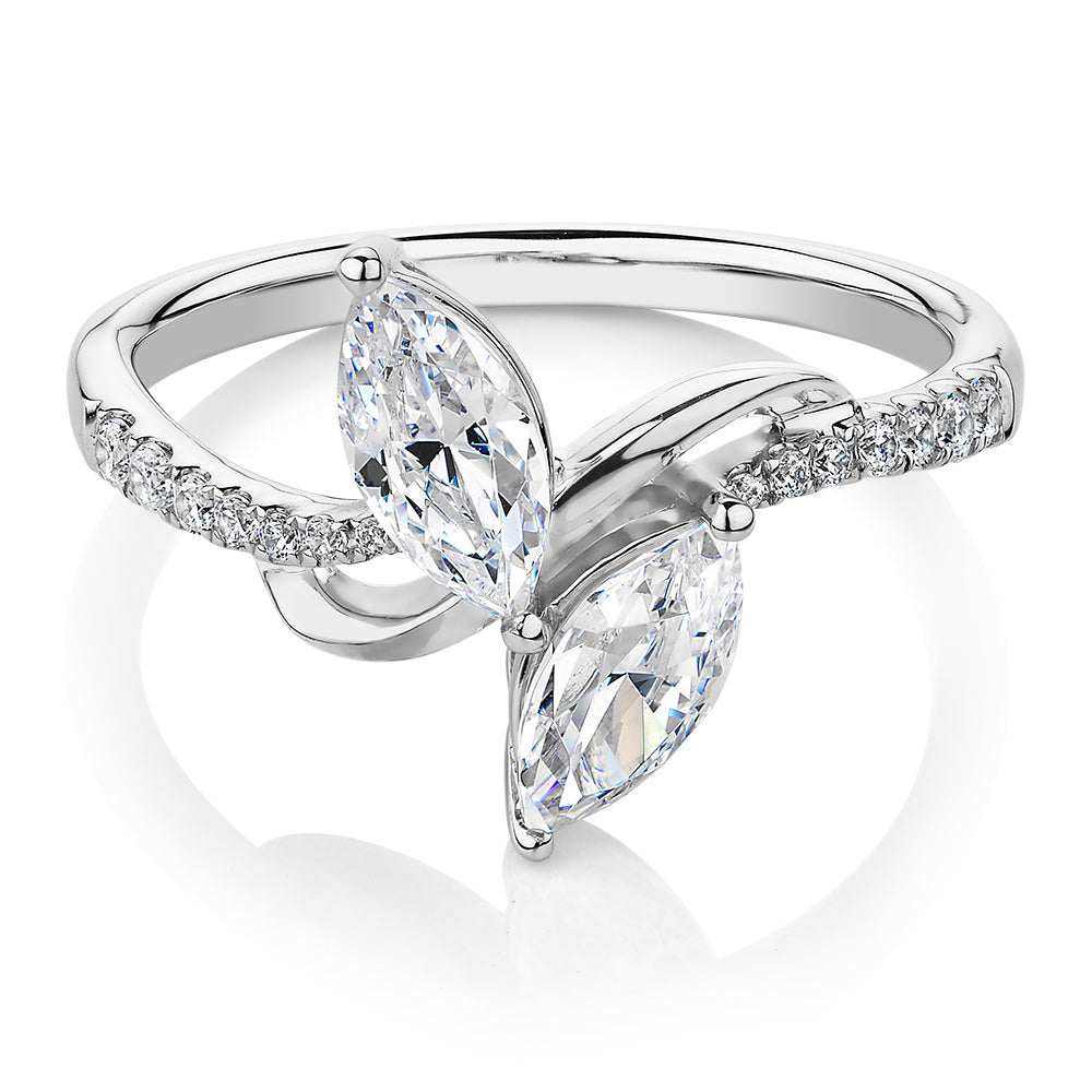 Dress ring with 1.06 carats* of diamond simulants in 10 carat white gold