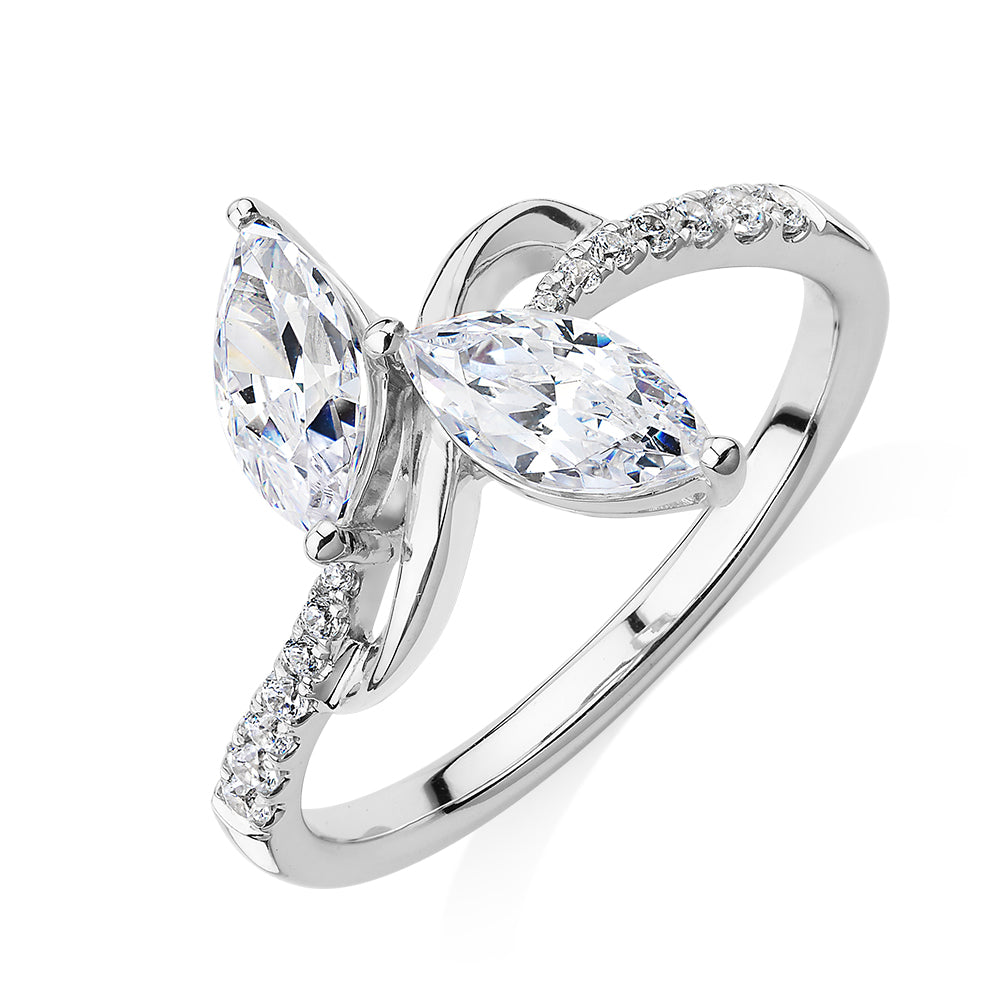 Dress ring with 1.06 carats* of diamond simulants in 10 carat white gold