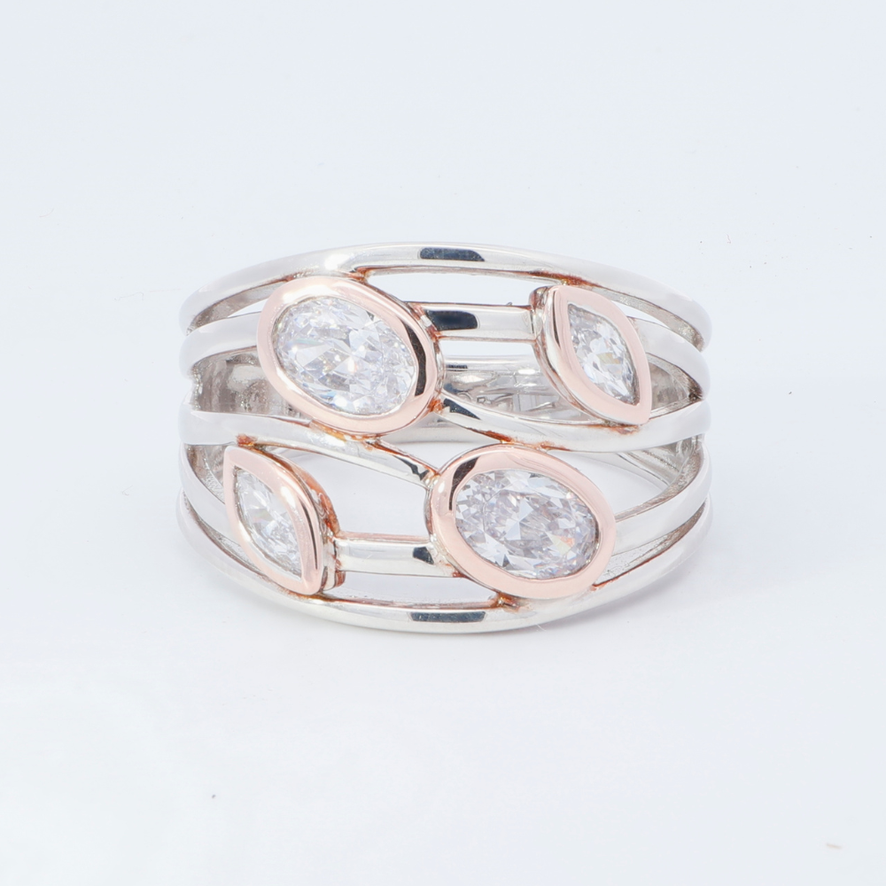 Dress ring with 1.14 carats* of diamond simulants in 10 carat rose gold and sterling silver