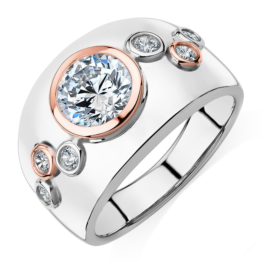 Synergy dress ring with 1.46 carats* of diamond simulants in 10 carat rose gold and sterling silver