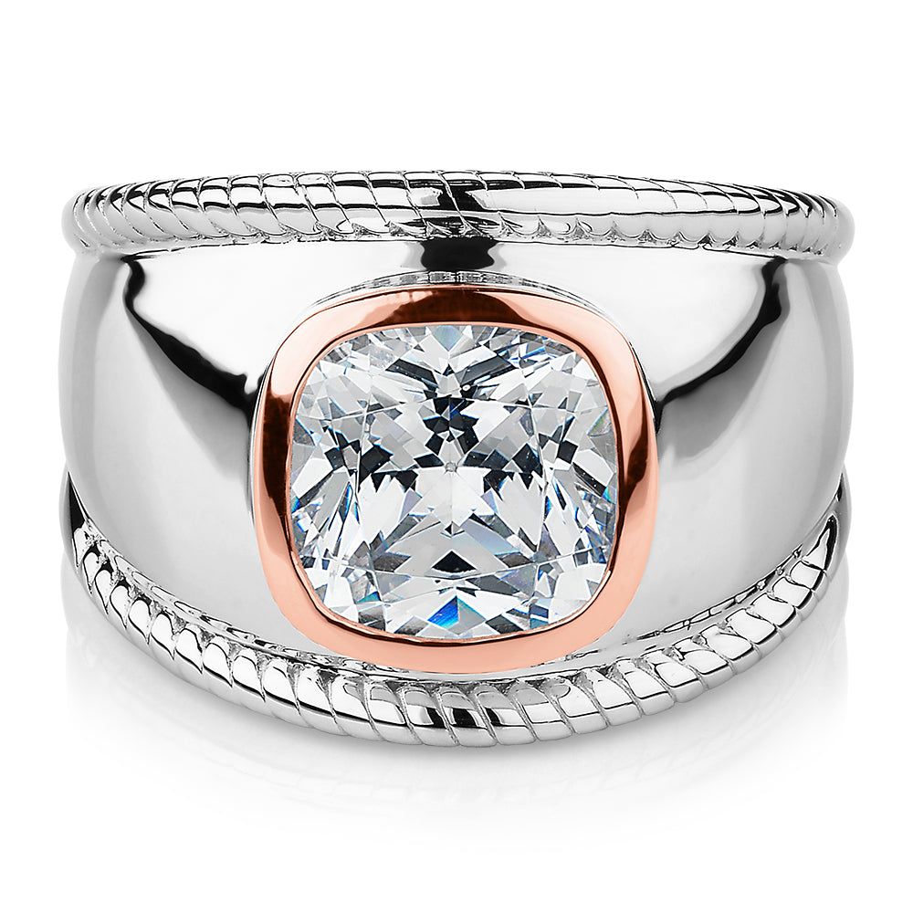 Synergy dress ring with 2.43 carats* of diamond simulants in 10 carat rose gold and sterling silver