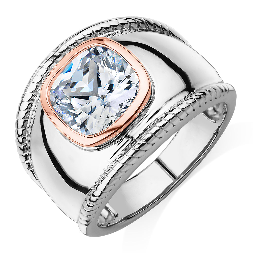Synergy dress ring with 2.43 carats* of diamond simulants in 10 carat rose gold and sterling silver
