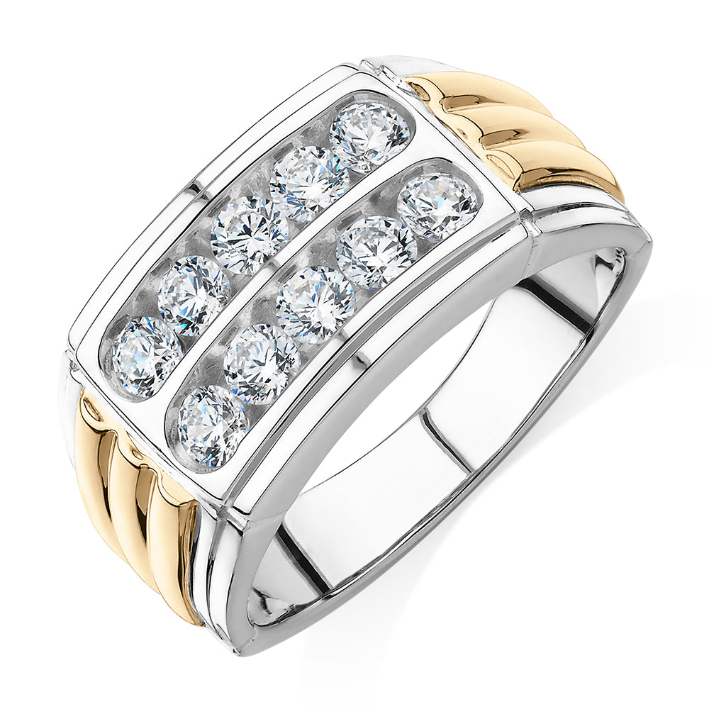 Dress ring with 1.1 carats* of diamond simulants in 10 carat yellow gold and sterling silver