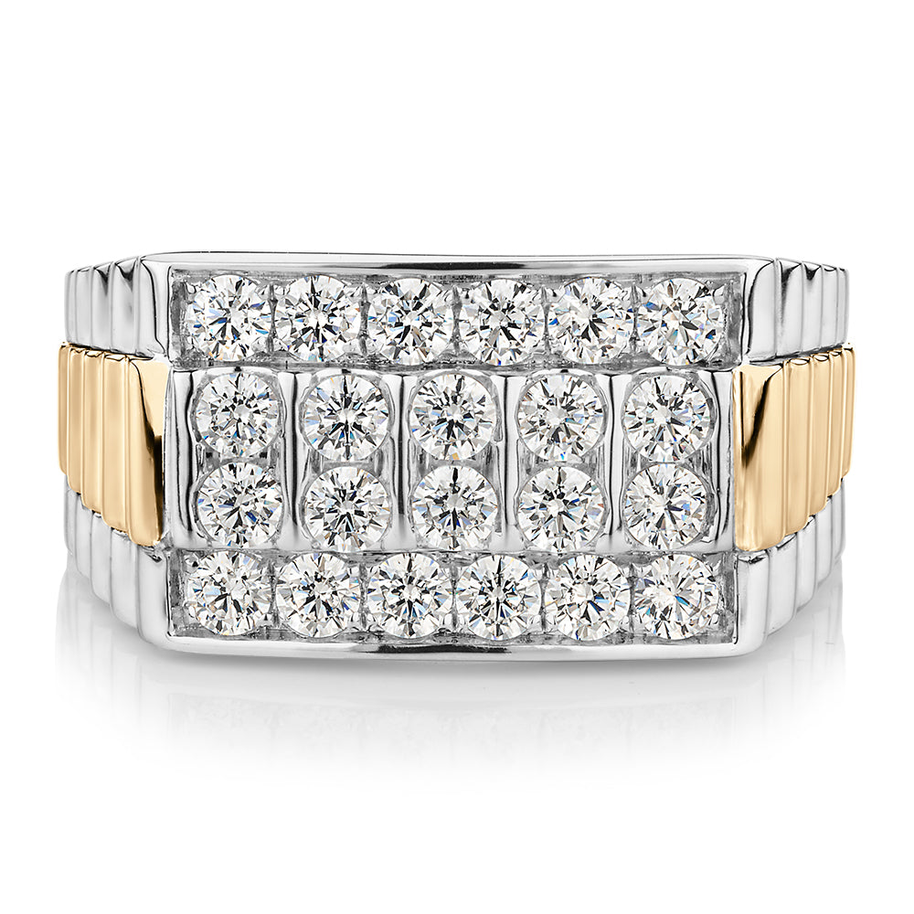 Dress ring with 1.32 carats* of diamond simulants in 10 carat yellow gold and sterling silver