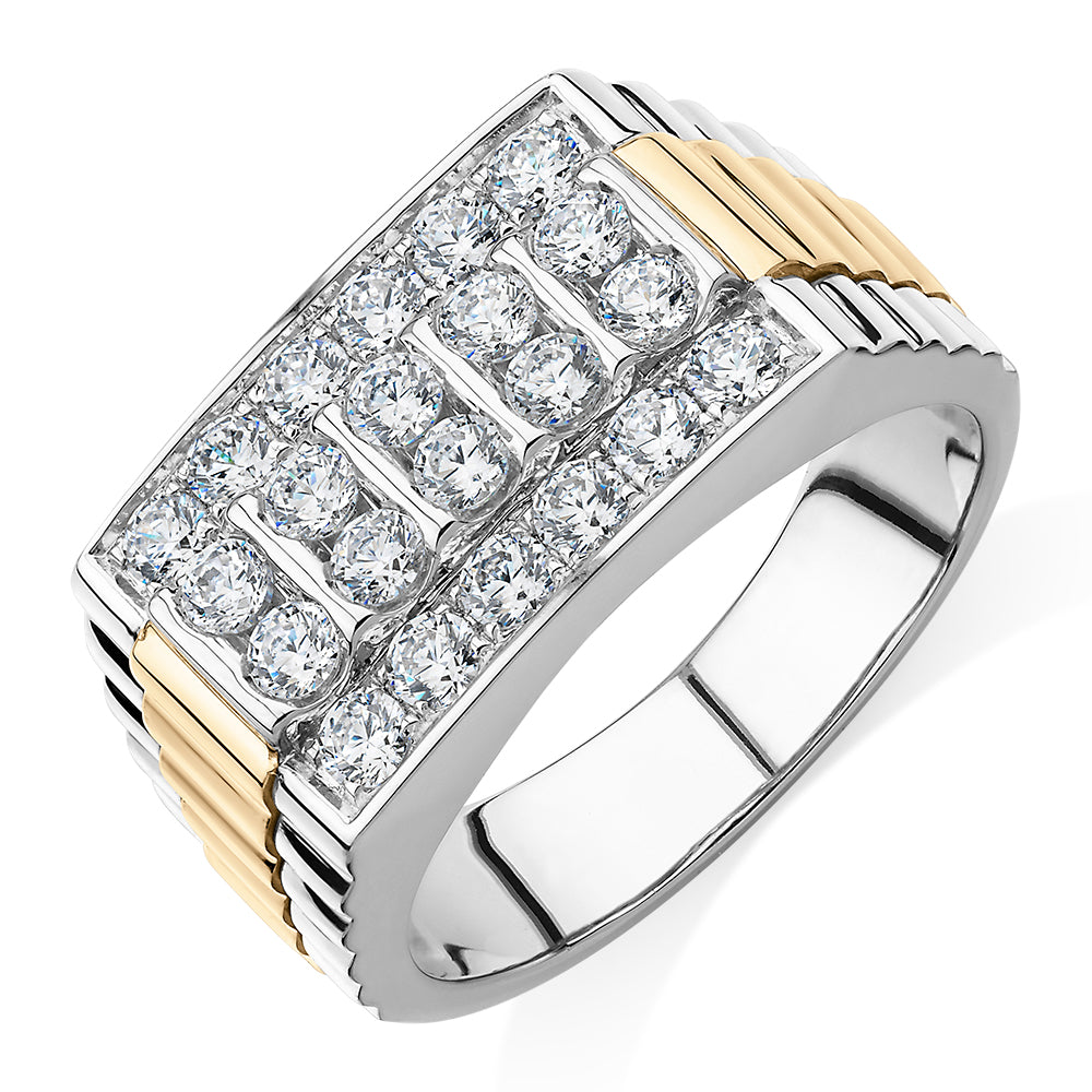 Dress ring with 1.32 carats* of diamond simulants in 10 carat yellow gold and sterling silver