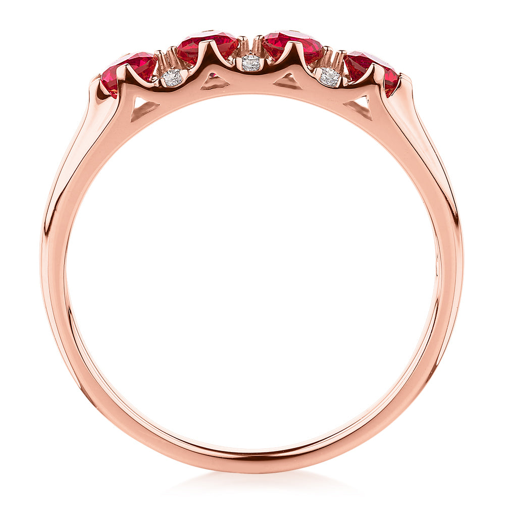 Dress ring with ruby and diamond simulants in 10 carat rose gold