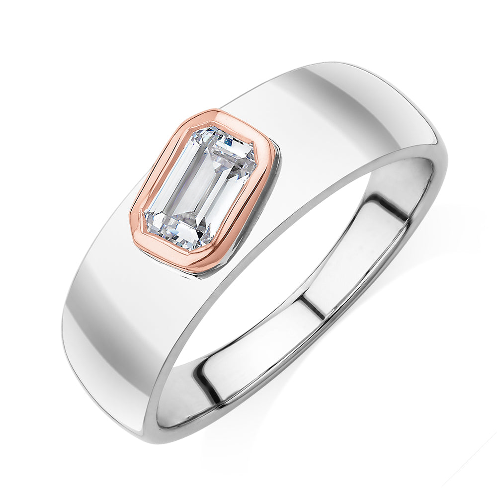 Synergy dress ring with 0.66 carats* of diamond simulants in 10 carat rose gold and sterling silver