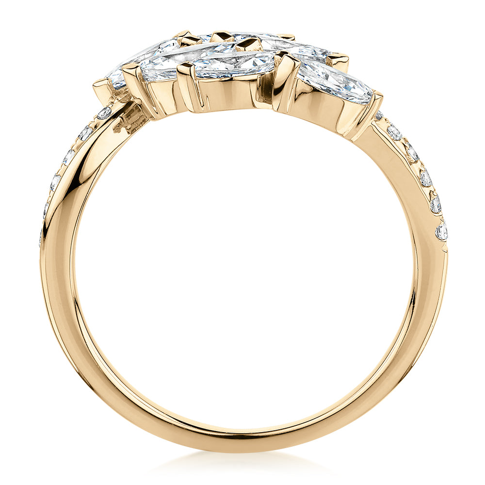 Dress ring with 1.23 carats* of diamond simulants in 10 carat yellow gold
