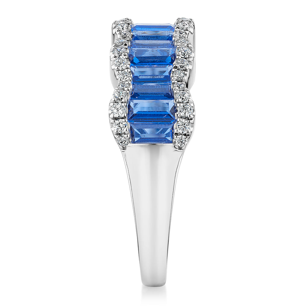Dress ring with sapphire simulants and 0.24 carats* of diamond simulants in 10 carat white gold