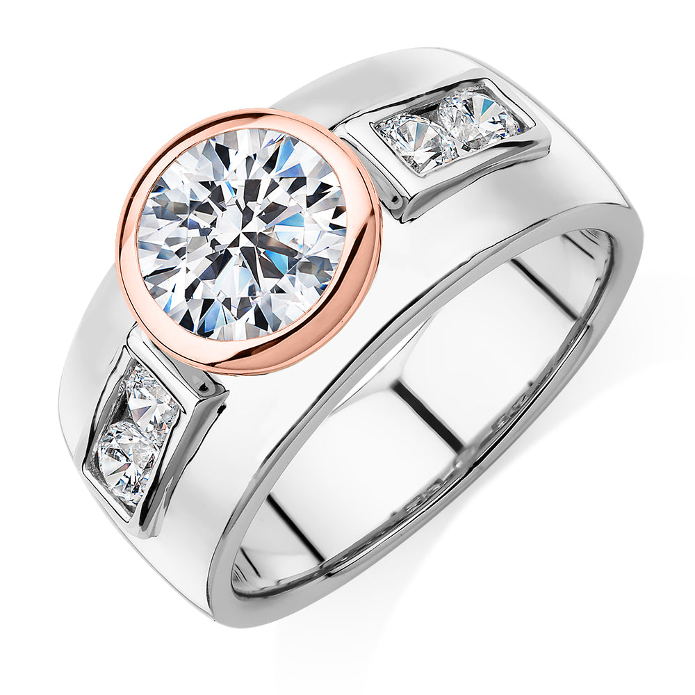 Synergy dress ring with 2.11 carats* of diamond simulants in 10 carat rose gold and sterling silver