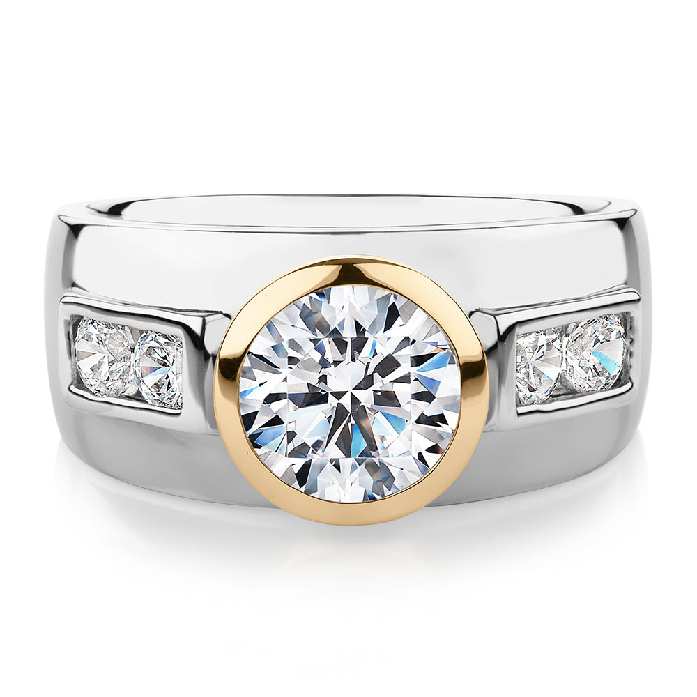 Synergy dress ring with 2.11 carats* of diamond simulants in 10 carat yellow gold and sterling silver
