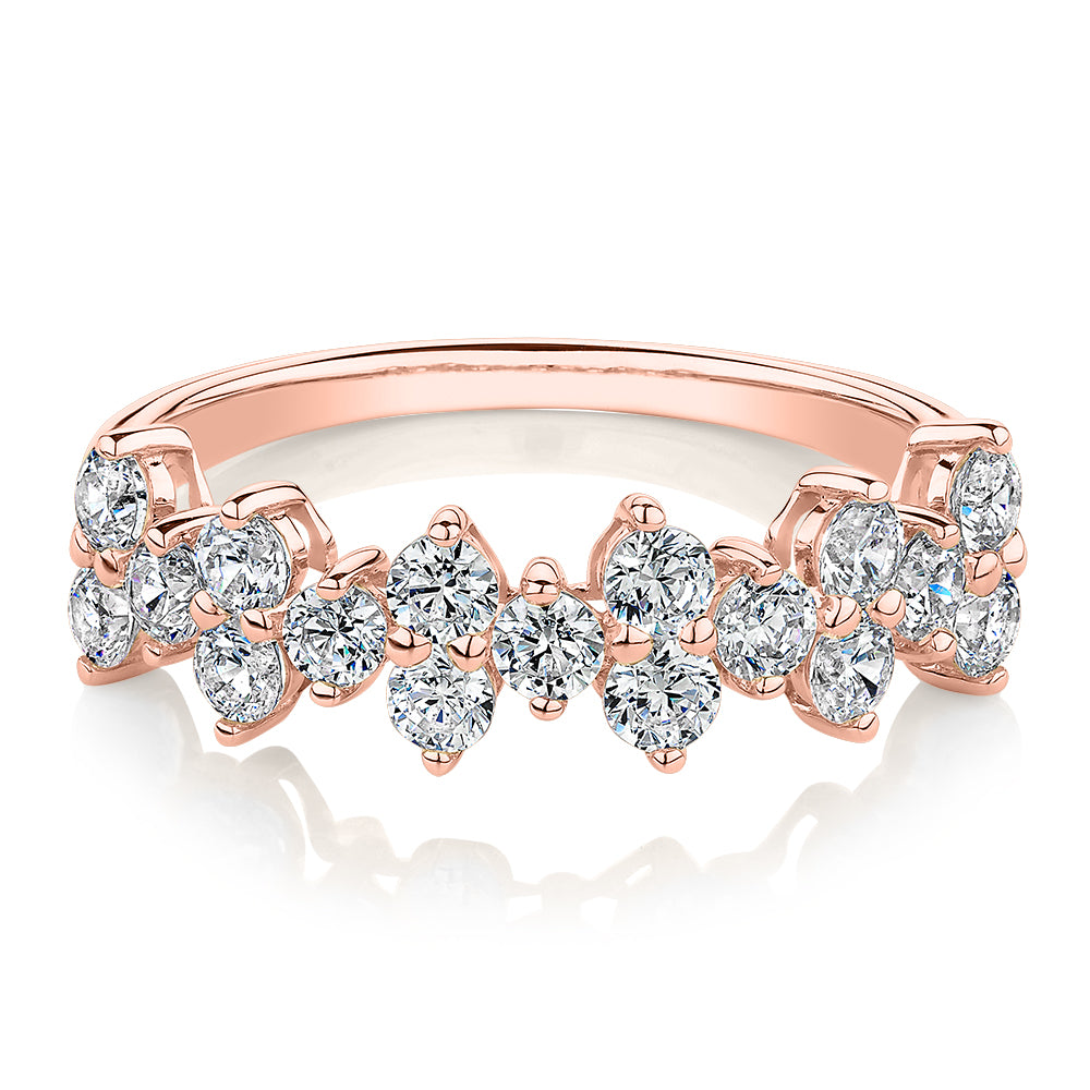 Dress ring with 1.02 carats* of diamond simulants in 10 carat rose gold