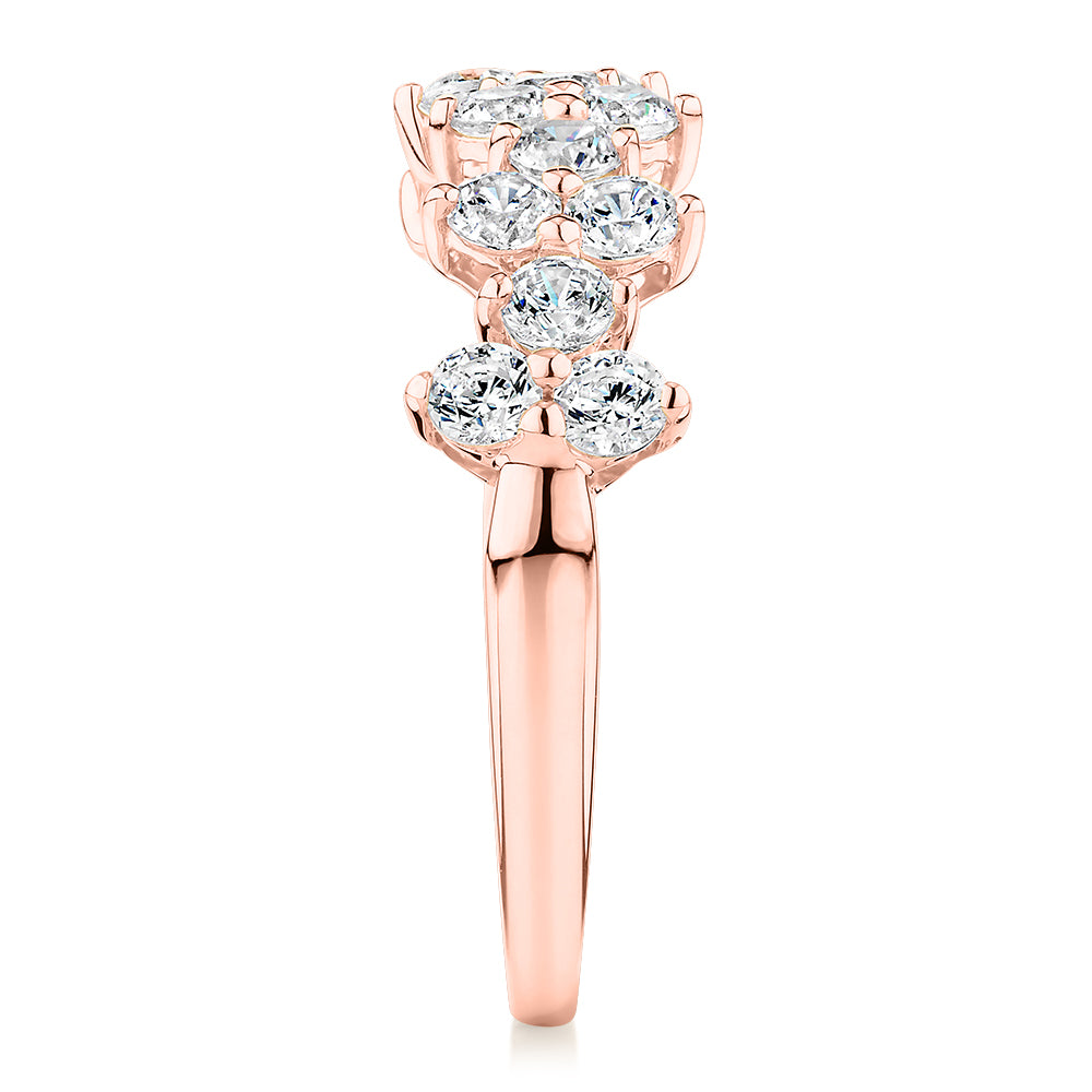 Dress ring with 1.02 carats* of diamond simulants in 10 carat rose gold