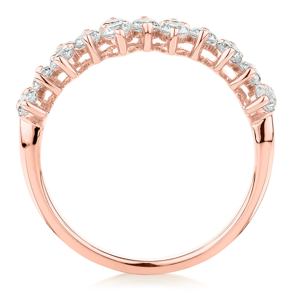 Dress ring with 1.02 carats* of diamond simulants in 10 carat rose gold