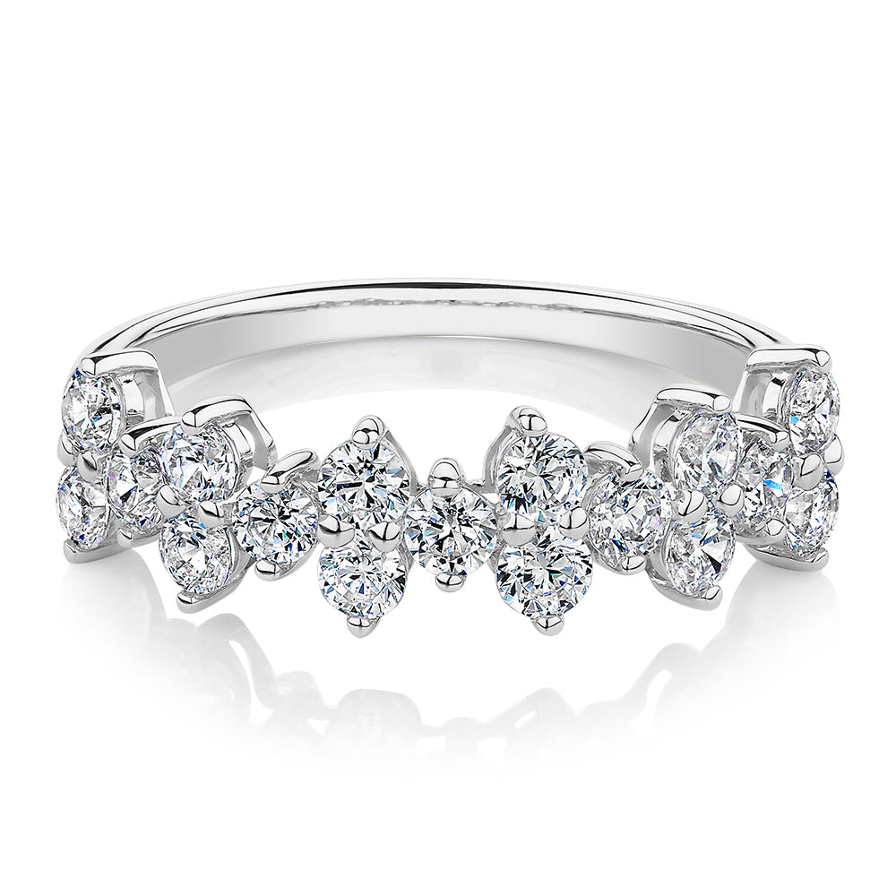 Dress ring with 1.02 carats* of diamond simulants in 10 carat white gold