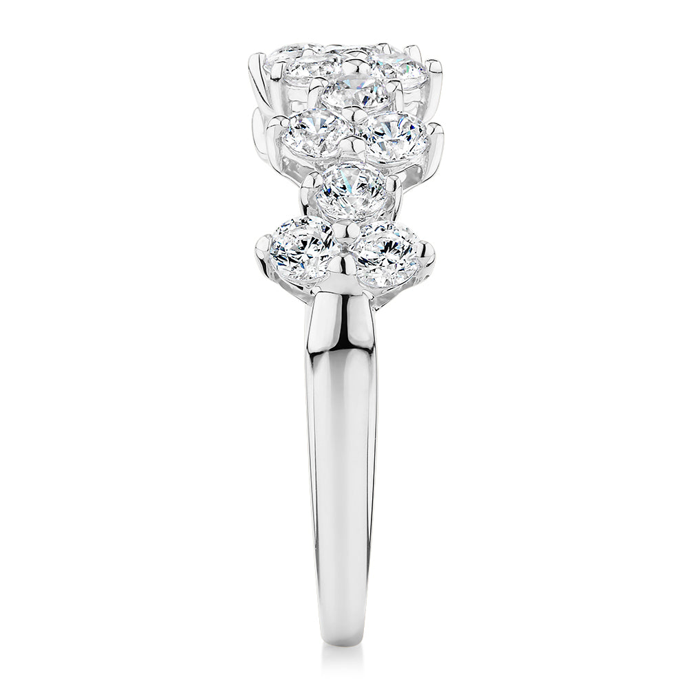 Dress ring with 1.02 carats* of diamond simulants in 10 carat white gold
