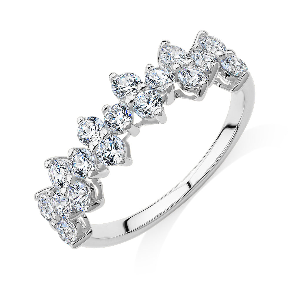 Dress ring with 1.02 carats* of diamond simulants in 10 carat white gold