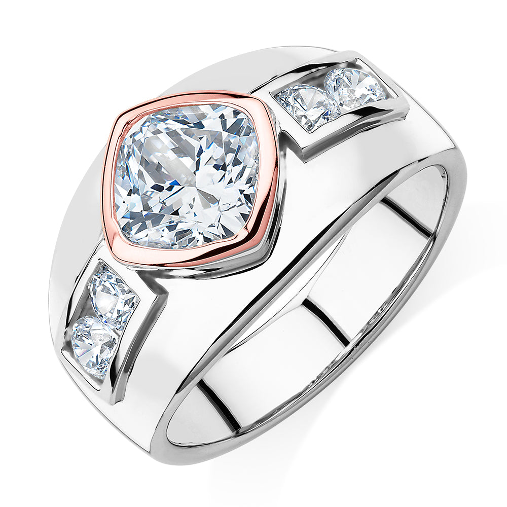 Synergy dress ring with 1.9 carats* of diamond simulants in 10 carat rose gold and sterling silver