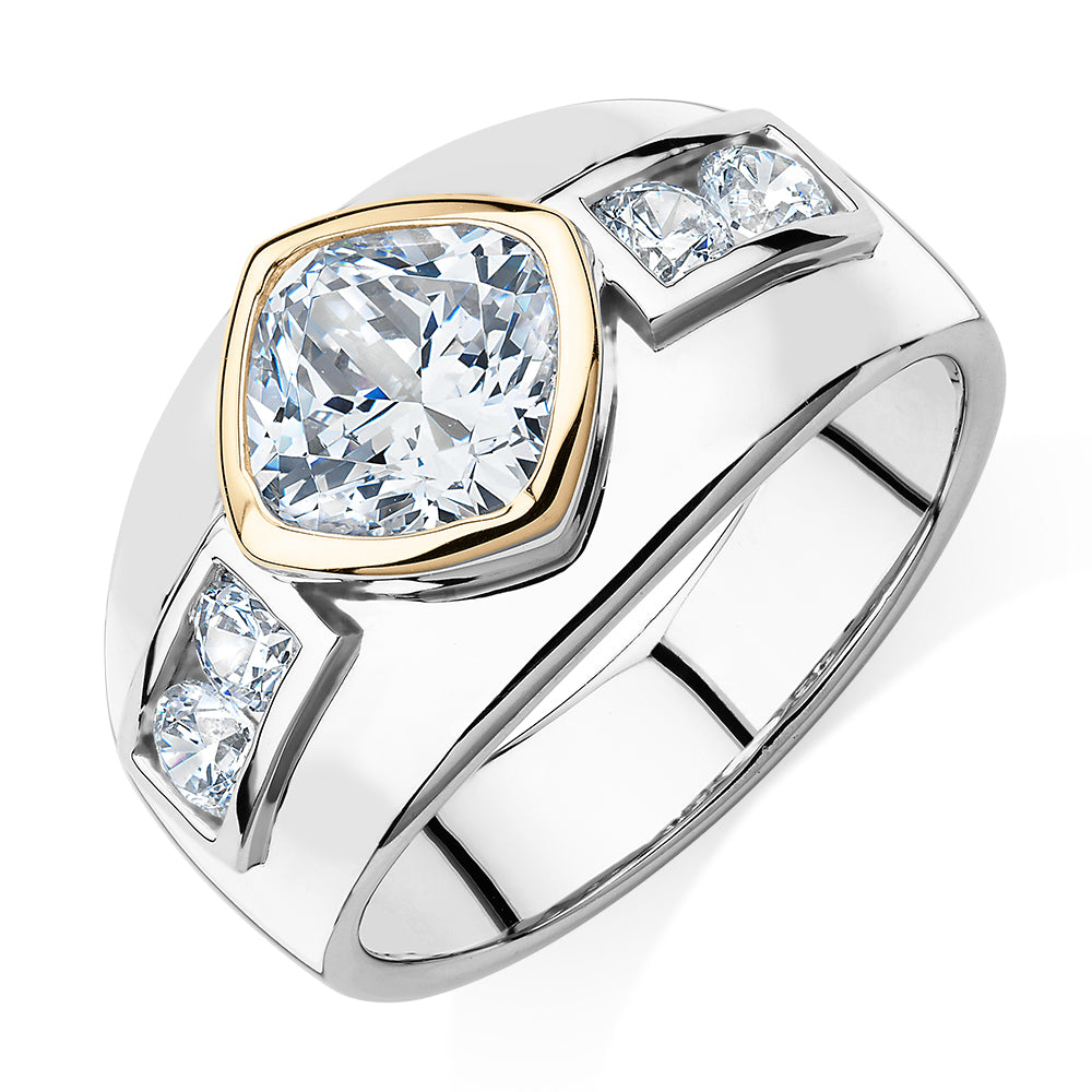 Synergy dress ring with 1.9 carats* of diamond simulants in 10 carat yellow gold and sterling silver