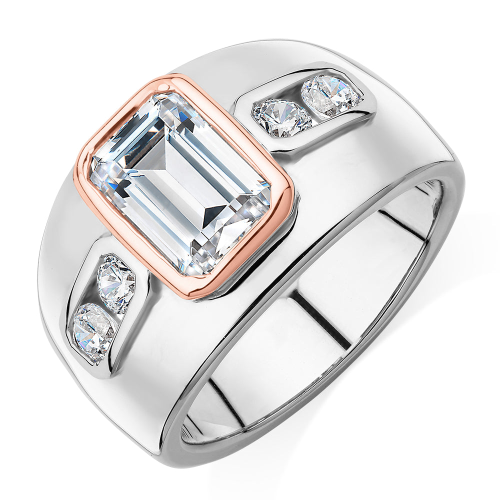 Synergy dress ring with 2.61 carats* of diamond simulants in 10 carat rose gold and sterling silver