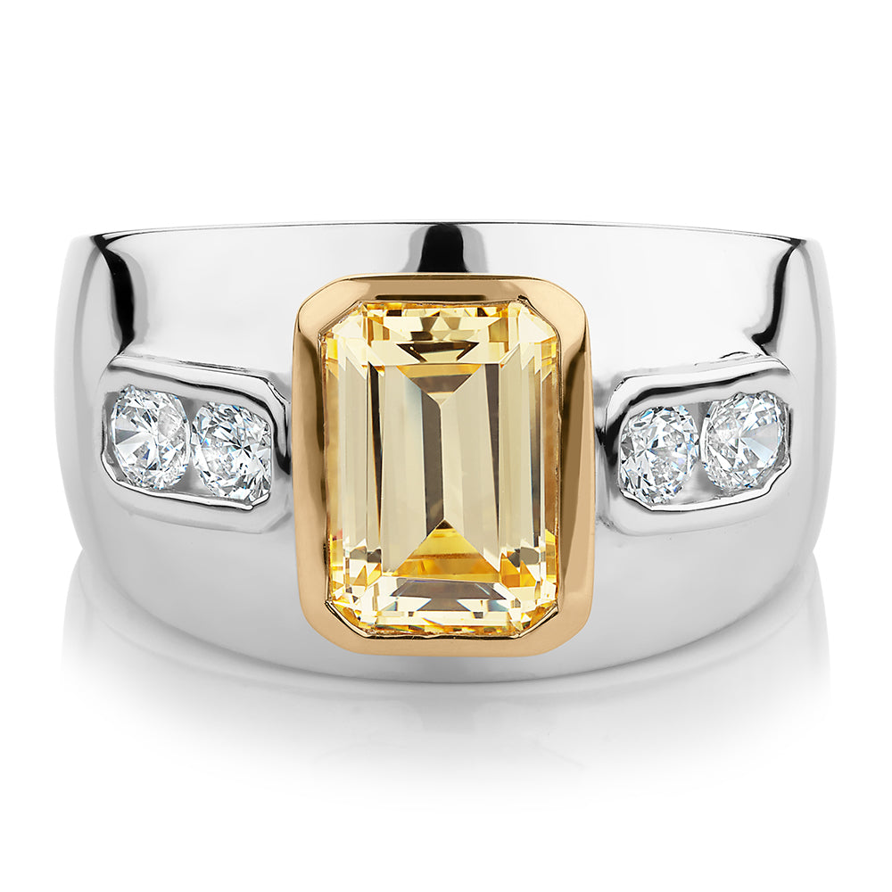 Synergy dress ring with 2.61 carats* of diamond simulants in 10 carat yellow gold and sterling silver