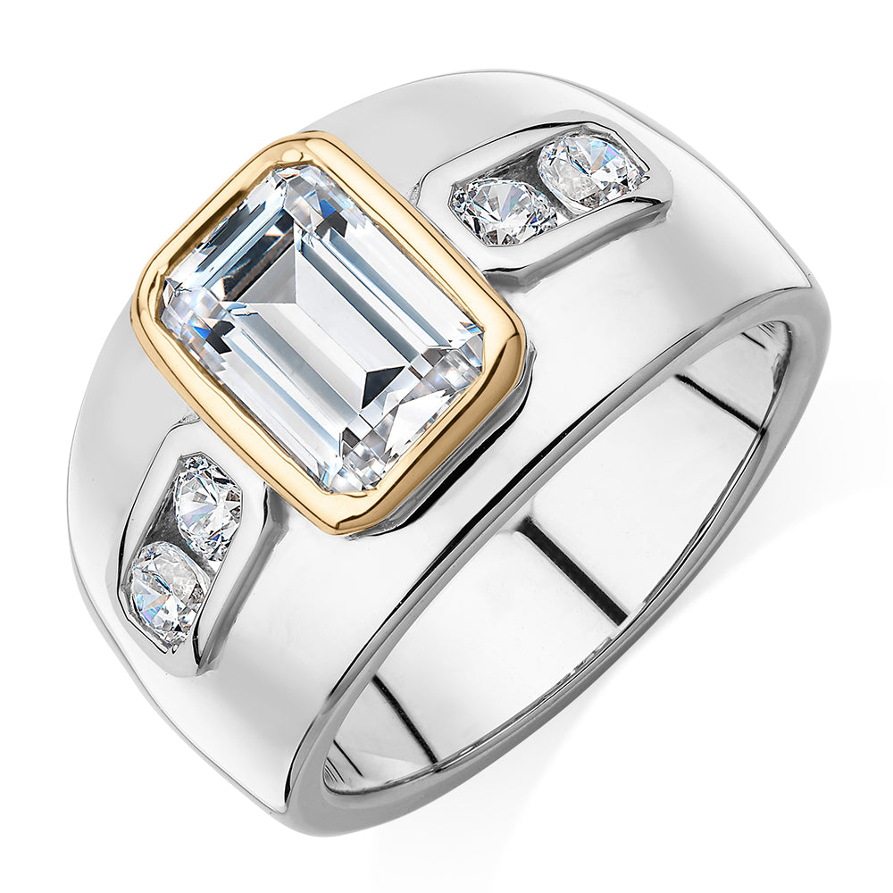 Synergy dress ring with 2.61 carats* of diamond simulants in 10 carat yellow gold and sterling silver