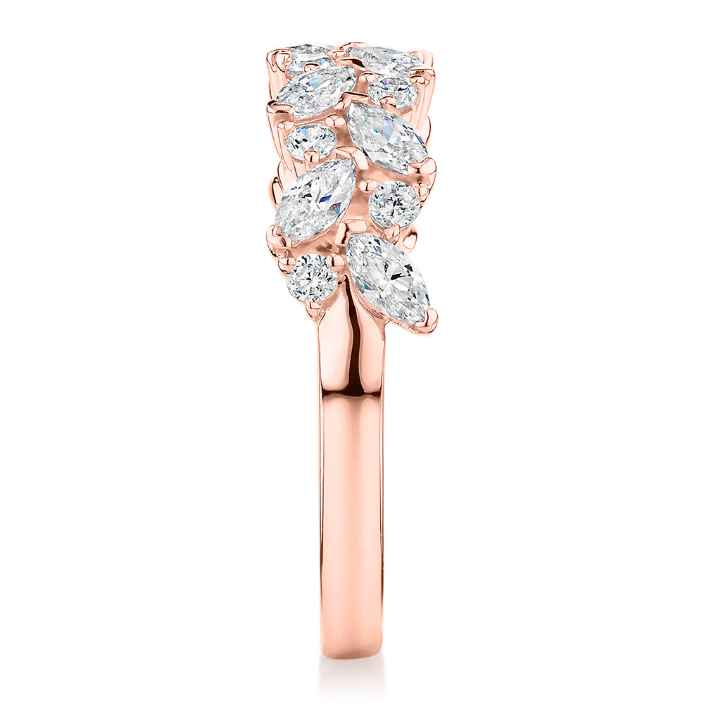 Dress ring with 1.15 carats* of diamond simulants in 10 carat rose gold