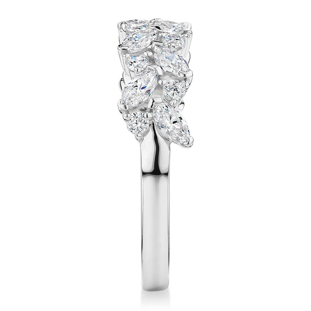 Dress ring with 1.15 carats* of diamond simulants in 10 carat white gold
