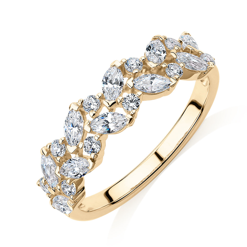 Dress ring with 1.15 carats* of diamond simulants in 10 carat yellow gold