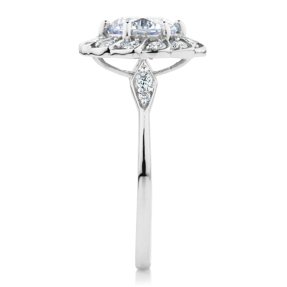 Dress ring with 2.16 carats* of diamond simulants in 10 carat white gold
