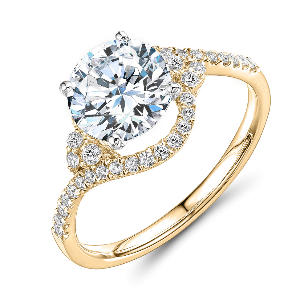 Round Brilliant shouldered engagement ring with 2.27 carats* of diamond simulants in 14 carat yellow and white gold