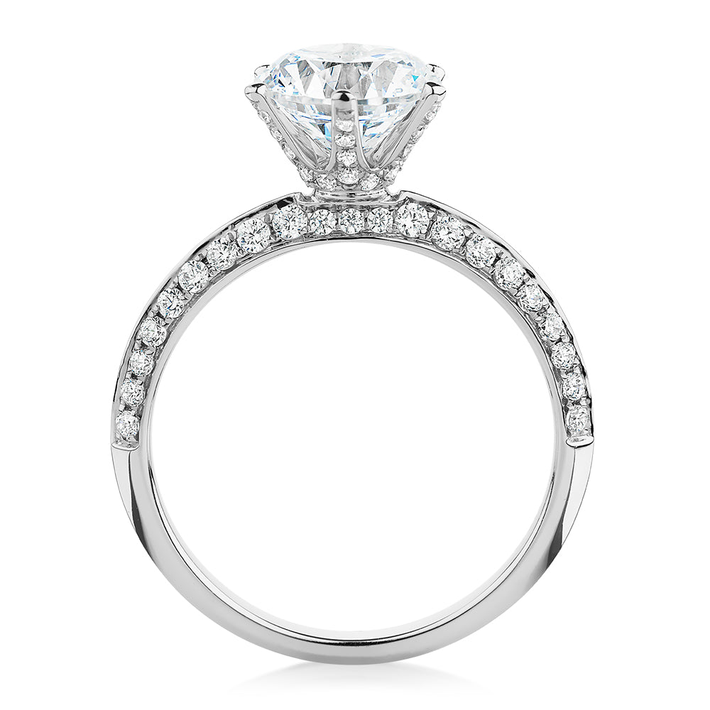 Round Brilliant shouldered engagement ring with 2.47 carats* of diamond simulants in 14 carat white gold