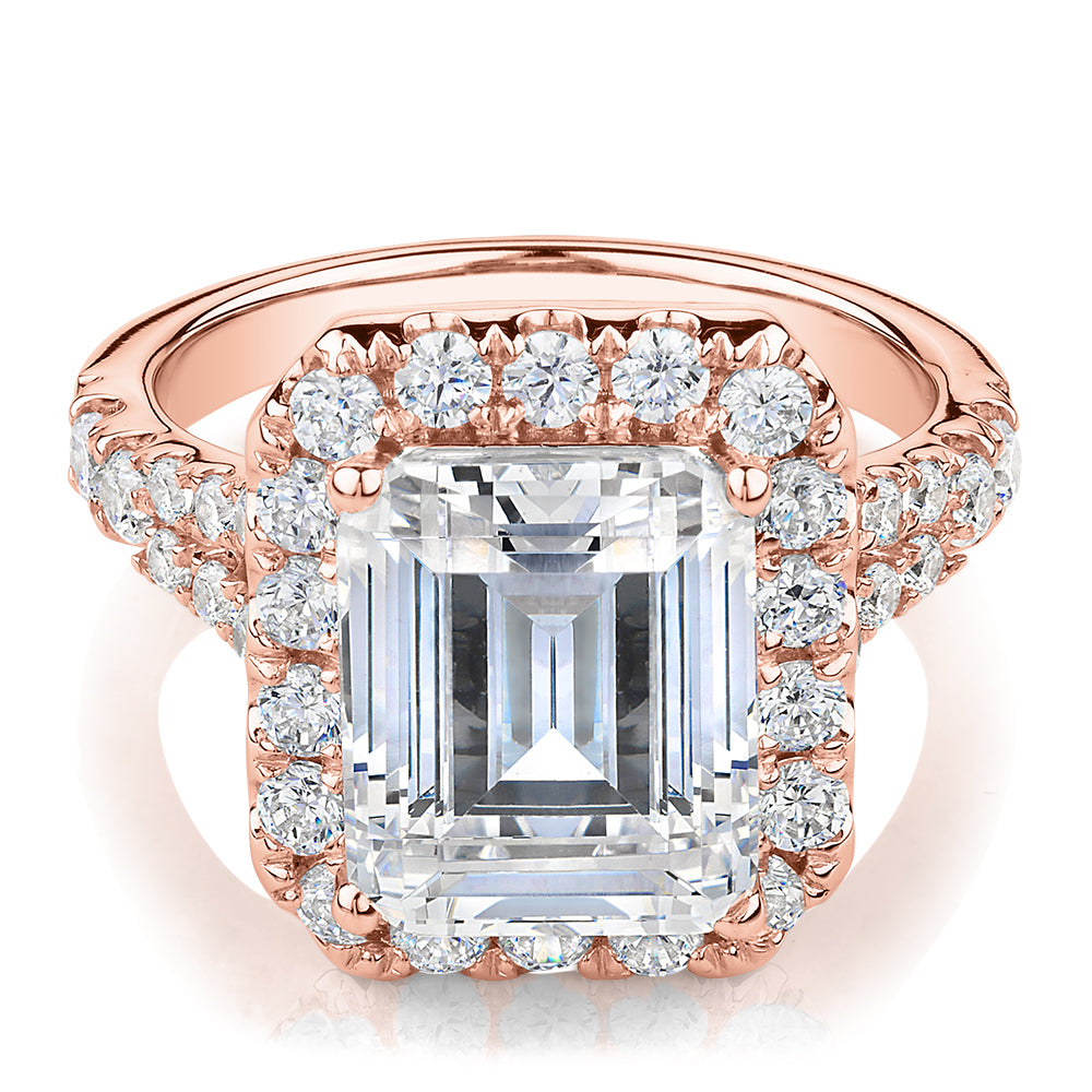 Emerald Cut and Round Brilliant halo engagement ring with 5.95 carats ...